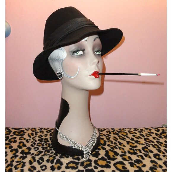Vintage Chelton Black Wool Cloche Hat w/ Feathers bow church hat Kentucky derby main image 11